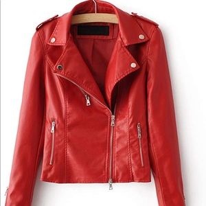 Red faux leather